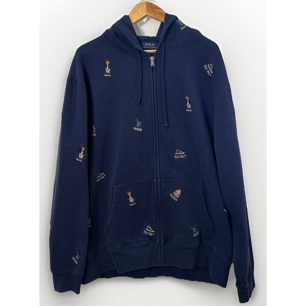 Mens Polo Ralph Lauren Zip Hoodie All Over Print College Bear‎ Sz XXL